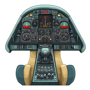 A cockpit with instruments and controls png