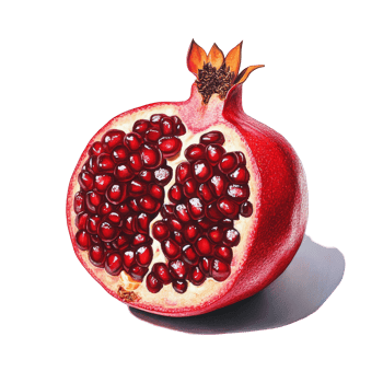 A vibrant and luscious pomegranate cut in half showcasing its juicy seeds on a bright transparent background, Vibrant and Luscious Pomegranate on transparent background png