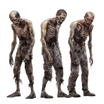 Spooky isolated zombies with distinct features in a hauntingly lifelike portrayal on a stark transparent background, Isolated Zombies Spooky Characters on transparent background Horror concept png