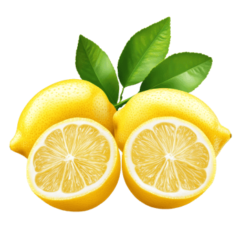 Fresh lemon with lush green leaves isolated on a transparent background perfect for culinary and healthrelated uses, Lemon with leaves isolated on transparent background png
