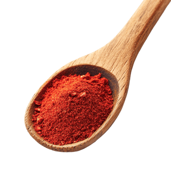 Red chili powder in a wooden spoon isolated on a transparent background for culinary use and spice preparation, Red chili powder in wood spoon isolated on transparent background png