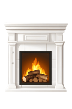 Classic White Fireplace with Warm and Cozy Fire png