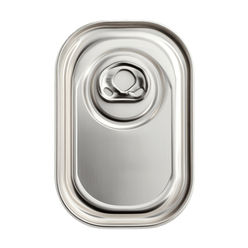 Top view of a sleek metal can with a ring pull tab on a plain surface, showcasing its design and function, Oblong can with ring pull on transparent background.top view isolated on transparent png