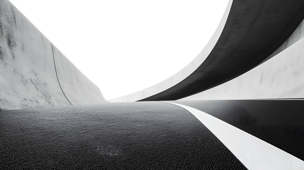 Abstract Grayscale Architectural Rendering with Curving Walls and Textured Floor png