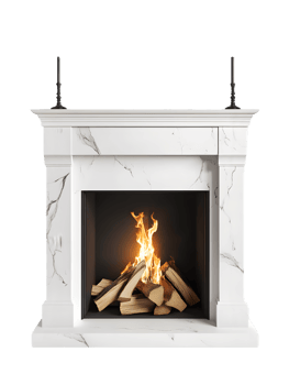 Elegant White Marble Fireplace with Warm Fire png
