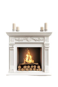 Elegant White Marble Fireplace With Warm Fire And Candles png
