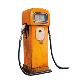 A vintage gasoline pump stands prominently against a soft green backdrop, illustrating the essence of a bygone era, Gasoline pump Stock Illustration png