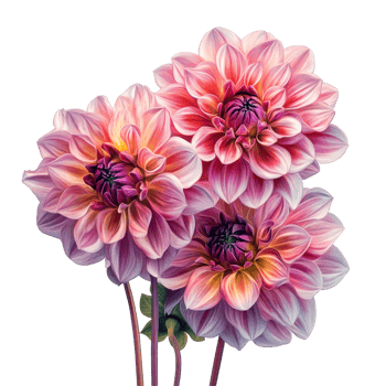 Beautiful dahlia floral bouquet featuring vibrant pink and transparent petals with stunning highlights in a serene setting, dahlia Flowers Floral Bouquets flowers with transparent background png