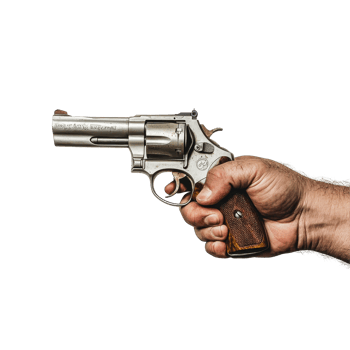 A hand gripping a revolver firmly against a plain transparent background, emphasizing gun control and safety awareness, Hand Holding Revolver on transparent background png