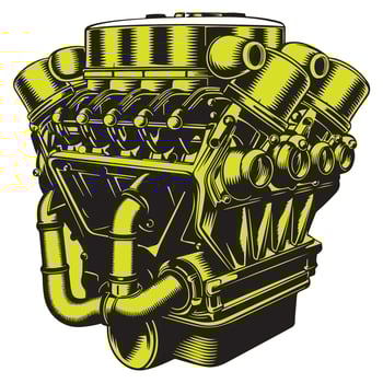 Motorcycle and Car Engine Art Illustration A Bold Depiction of Mechanical Precision for Automotive Enthusiasts vector