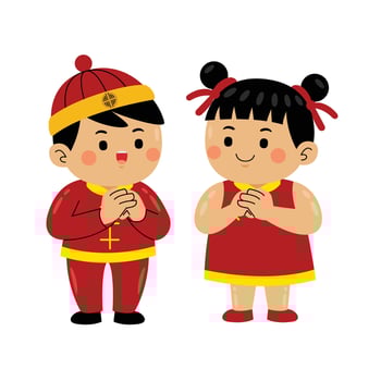 Kids greeting Chinese New Year vector