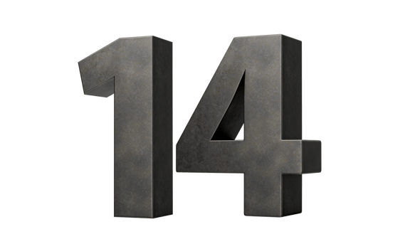 Number Fourteen 14 Digit Made Of Gray Smooth Cast Iron 3d Illustration png