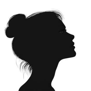 Elegant black illustration of a womans profile showcasing her silhouette and hairstyle, black illustration of a womans head in profile, png