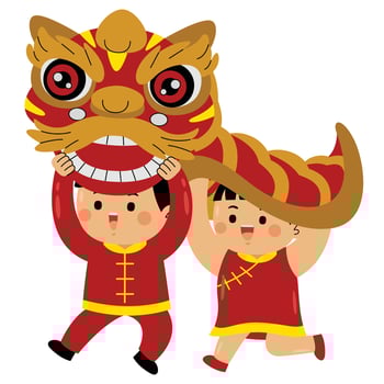 kids performing lion dance vector
