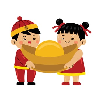 kids celebrating with gold ingot vector