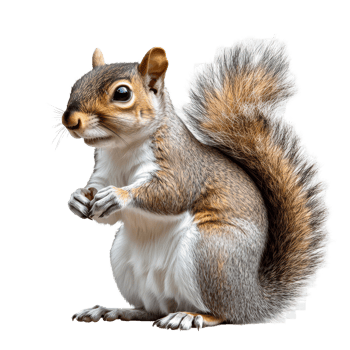 A curious squirrel with a bushy tail standing upright on a transparent background, Squirrel on transparent background png
