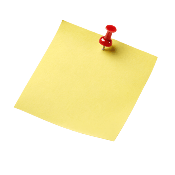 A bright yellow square sticky note pinned with a red pushpin against a black background, slightly tilted for dynamic effect png