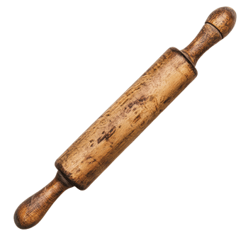 Wooden rolling pin for baking, crafted from natural wood, isolated on a transparent background, perfect for kitchen use, Wooden rolling pin isolated png