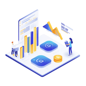 Isometric illustration of data analytics service showcasing trends, charts, and user interactions, Isometric concept of data analytics service transparent background png