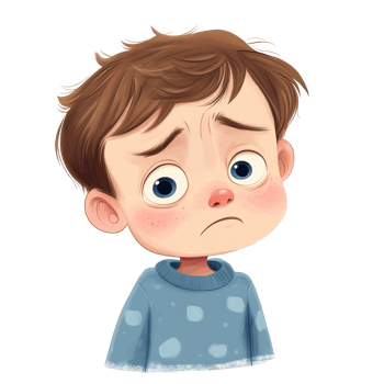A sad young boy with a worried expression feeling unwell while wearing a cozy sweater in a quiet room, sad kid boy in a bad mood or sick and has problems, file of isolated object on transparent png
