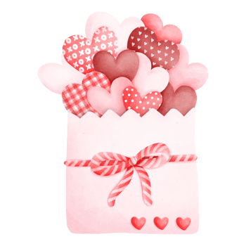Watercolor painting of a white envelope tied with a red and white string as a bow and many red hearts overflowing from the envelope, Retro Valentine's Day envelope png