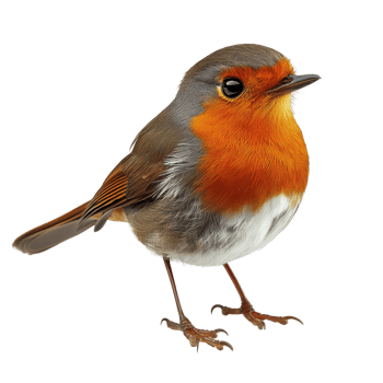 A vibrant robin perched gracefully against a pristine transparent backdrop in natural light, robin on transparent background png