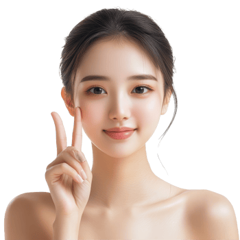 Young Asian woman displaying a peace sign against a light backdrop showcasing her healthy skin, Young Asian woman with healthy and perfect skin shows OK signal transparent background png