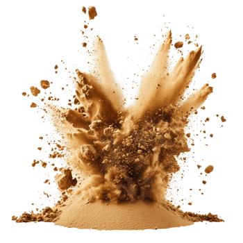 Desert sand explosion creating a dramatic pile of fine particles on a transparent background, pile desert sand explosion isolated on transparent backgroundfile png