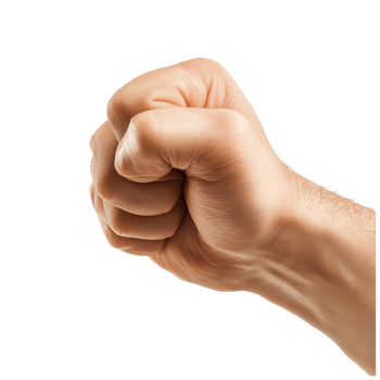 A strong fist is confidently outstretched forward from a side view against a transparent background, Fist outstretched forward, side view, isolated on transparent background png