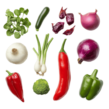 A vibrant assortment of mixed vegetables arranged neatly on a clean transparent background for a healthy culinary display, Mixed vegetables isolated on transparent background png