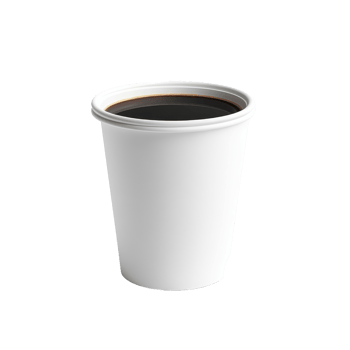 A transparent paper coffee cup positioned on a minimalist transparent surface, showcasing a comforting drink for any time of day, transparent paper cup of coffee on transparent backgroundfile png