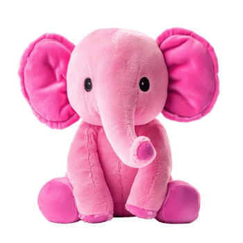 Cute pink elephant stuffed animal sitting on a transparent background, perfect for childrens playtime or decoration, pink elephant stuffed animal isolated on transparent background png