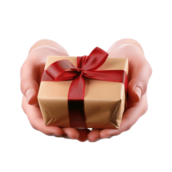 A person presents a beautifully wrapped gift with a red ribbon on a bright transparent background, perfect for celebrations, Giving a gift on transparent background png