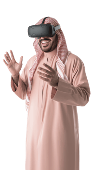 Modern Saudi portrait with VR headset and cultural attire png