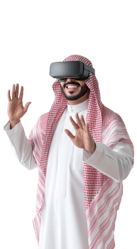 Traditional Saudi man engaging in virtual reality interaction png
