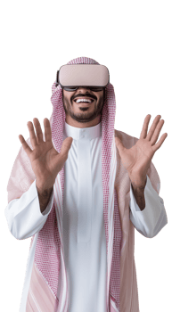 VR technology with a Saudi man in official traditional clothing png