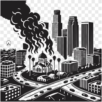 Flames Over LA Silhouette Night vector