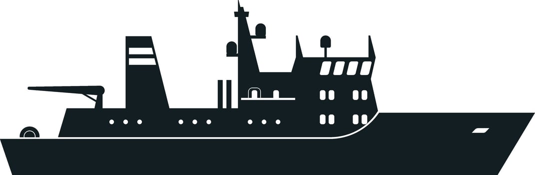 Black silhouette of a fishing boat sailing gracefully on the sea, captured in a side view against a clean white background, emphasizing its maritime essence and design simplicity vector