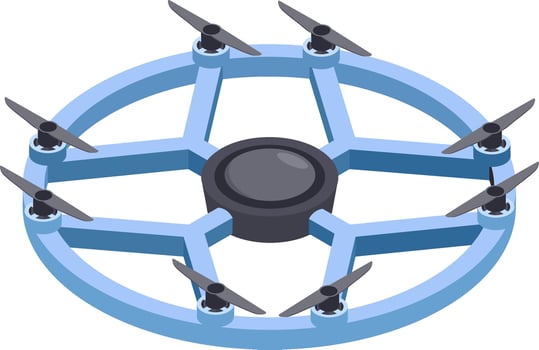 Futuristic circular drone featuring six propellers, hovering effortlessly and illustrating cutting edge aerial technology and innovation in unmanned flight systems and operations vector