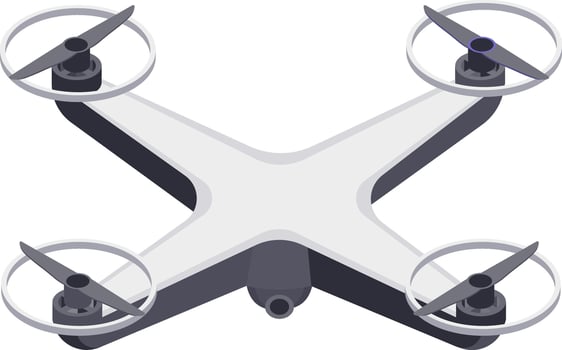 High tech quadcopter drone featuring a sleek design and advanced camera technology. Ideal for aerial photography, videography, and remote surveillance applications vector