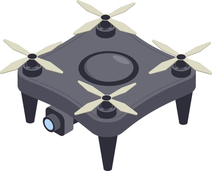 Illustration of a sleek quadcopter drone featuring four propellers and an integrated camera. The design highlights advanced technology and innovation in aerial photography and surveillance vector
