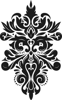 Symmetrical black and white damask pattern featuring vintage decorative elements, creating an elegant and sophisticated design suitable for various projects vector