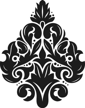 Symmetrical damask pattern in black and white, showcasing intricate floral motifs and elegant curves, creating a sophisticated and timeless design suitable for various decorative purposes vector