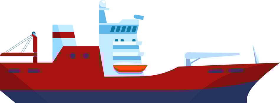 Illustration of a modern cargo ship showcasing a sleek red and blue design. The vessel features advanced structures and equipment, emphasizing maritime transport and industry vector