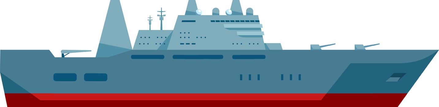 Illustration of a modern naval warship showcasing advanced design and technology. The vessel features sleek lines, radar equipment, and weaponry, emphasizing maritime security capabilities vector