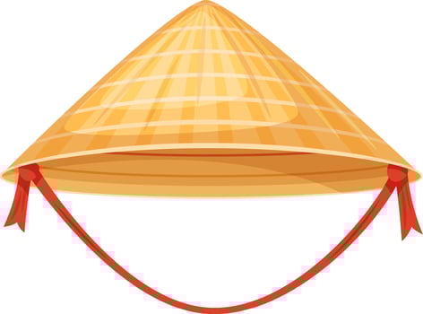 Asian conical hat made of straw with red ribbons, representing traditional clothing and cultural heritage of East and Southeast Asia, often worn for sun protection and as a fashion accessory vector