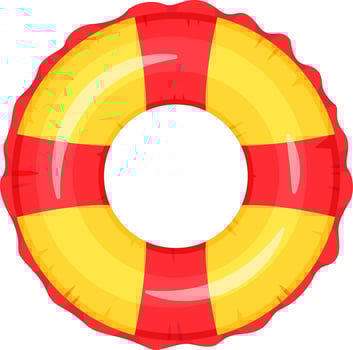 Vibrant red and yellow inflatable swim ring designed for water safety and fun. Ideal for pool activities, offering buoyancy and visibility. Perfect for children and adults alike vector