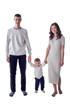 minimalis portrait of a mother, father and their two-year-old son png