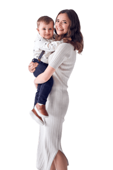 young mother holds her two-year-old son in her arms png