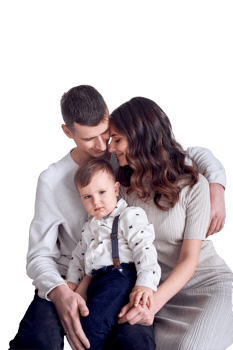 an beautiful family sitting on sofa with their little boy in minimalistic studio png